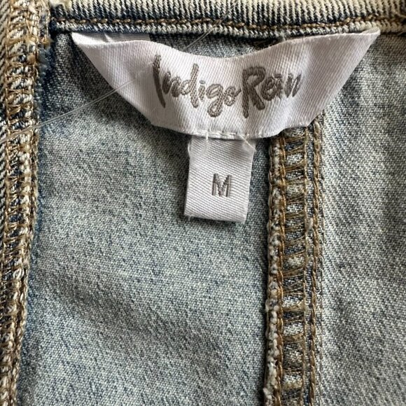 Indigo Rein Blue Denim Embroidered Floral Crop Top Zipper Back Corset, Medium - Picture 6 of 8